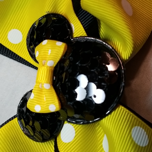 GIRLS MOUSE EARS 6' BOW WITH SEQUINS SET OF PEARL MOUSE CLIPS 4 BOWS - Picture 5 of 10